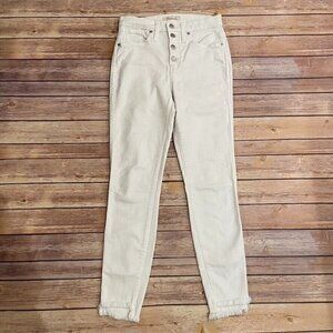 Madewell 10 Inch High Rise Skinny Jeans Pure White Step Hem Button Front